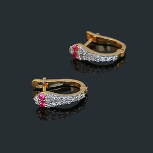Orecchini Clip On Anniversario Pavè Diamante Rubino Oro Giallo 14K Gioielli R... - Foto 1 di 8