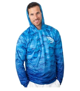 Kobalt1 Men Size L Blue Marlin Water Sport Fishing UPF Performance Hoodie Shirt - Imagen 1 de 2