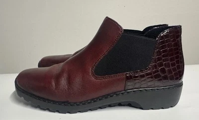 Rieker Chelsea Boots Maroon Croc Print Lined Slip On Ankle Size 40 - Image 1 of 4