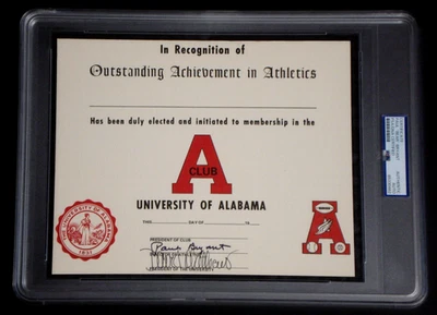 CERTIFICADO DE FÚTBOL AMERICANO ALABAMA AUTÓGRAFO CERTIFICADO PSA/ADN FIRMADO POR PAUL BEAR BRYANT Foto 1 de 4