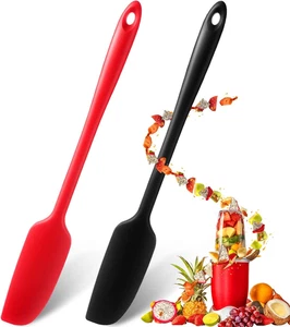 2 Pieces Silicone Jar Spatula Long Handle Non-Stick Rubber Scraper Heat Resistan - Picture 1 of 12