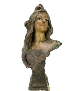 Antigua estatua victoriana Art Nouveau yeso tiza busto mujer pintura original - Imagen 1 de 12