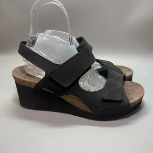 Mephisto Air Relax Black Suede Slingback Open Toe Wedge Heel Sandals SZ 41 - Picture 1 of 9