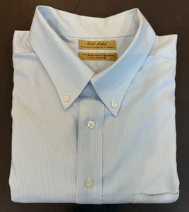 Camisa de vestir Roundtree & Yorke GOLD LABEL para hombre 18,5-35 rayas azules sin planchar - Imagen 1 de 11