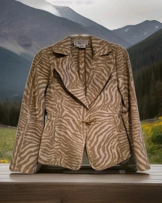 Chaqueta para mujer Carlisle color tostado/beige estampado animal angora/lana manga pelum talla 6 Foto 1 de 4