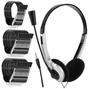  30 Pack Classroom Headphones with Microphone Kids School Student Silver - Picture 1 of 7