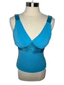 Dolce Cabo Babydoll Corset Tank Top Size M  90’s Satin Stretch Teal Fairy Y2K - Picture 1 of 10