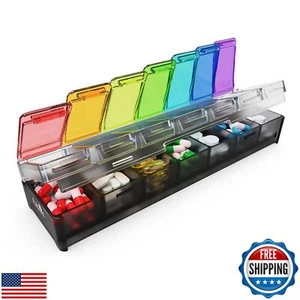 Fullicon Weekly Pill Organizer 7 Day Quick Fill and Spill Proof Designed Larg - Picture 1 of 5