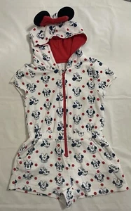 Disney Girls 7/8 Romper White 1-Piece Minnie Mouse All Around Hoodie Ears Bow - Picture 1 of 8