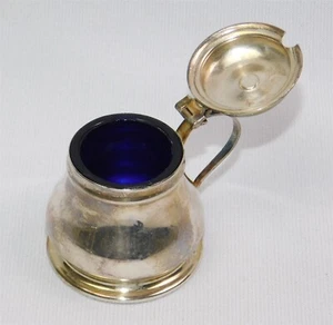 Antique Silver Plate UNETT Mustard Pot Jar Cobalt Glass Insert 2" EPNS England - Picture 1 of 16