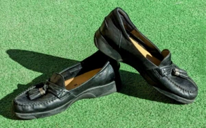 Vintage Thom McAn Womens Black Leather Loafer Tassels 21215 Shoes Sz 6.5W GUC - Picture 1 of 9