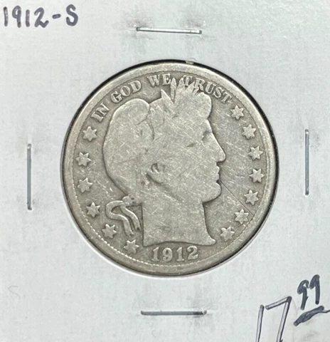 1912-S BARBER SILVER HALF DOLLAR ~ VG ~NICE COIN~ Cover