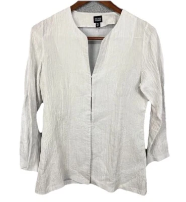 Chaqueta EILEEN FISHER Grande Seda Viscosa Top Arrugado Gancho y Ojo Manga Larga Marfil Foto 1 de 4