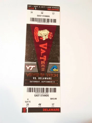 2017 Delaware Virginia Tech Hokies Football Ticket Stub Cover