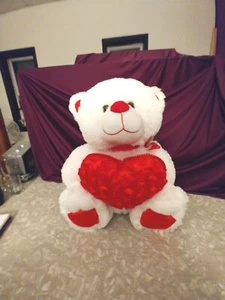 LOVERS GIFT VINTAGE STUFFED GABI TOY WHITE BEAR PLUSH WITH HEART  - Picture 1 of 7