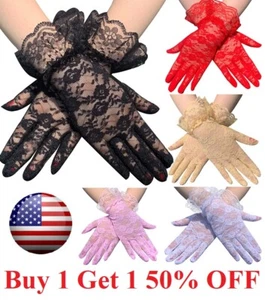 5 Colors Women Short Lace Floral Gloves Gothic Bride Wedding Mittens - Picture 1 of 8