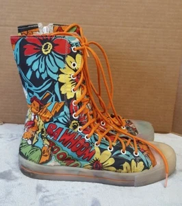 Rare VTG Lichtenstein Pop Art Comic Fabric Lace Up WANTED Hi Top Sneakers SZ 8 - Picture 1 of 12
