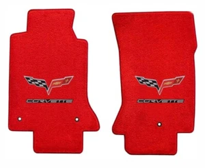NEW! RED FRONT FLOOR MATS 2005-2007 C6 CORVETTE Embroidered Flag/Corvette Logo - Picture 1 of 9