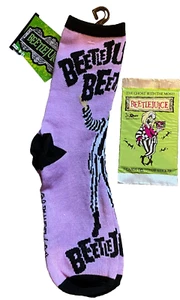 ⭐️ Calze Beetlejuice Beetlejuice Crew Viola NUOVE Taglia 9-11 Include Carte Freccette - Foto 1 di 6