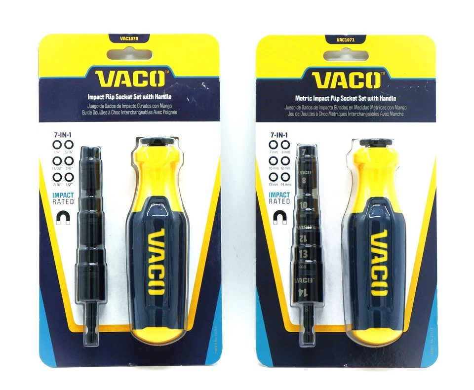 VACO 7-in-1 Magnetic Impact Driver VAC1071 with Flip Socket Set & Hex Sizes