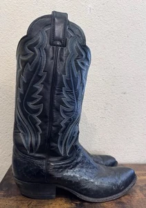 Justin 1645 Ostrich Leather Boots 9 Black 45294 - Picture 1 of 5
