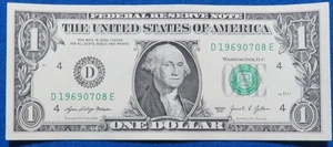 $1 One Dollar Bill Fancy Serial Number - July 8th 1969 - Birthday Note - Picture 1 of 2