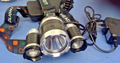 High-Power Headlamp, 3 Bulbs, 4 Functions, Rechargeable, 2 CREE T6
