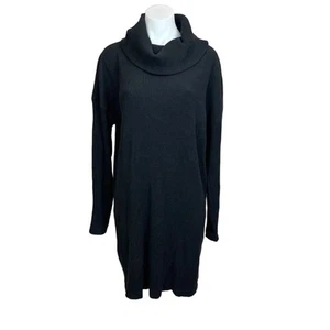 Gap Black Ribbed Knit Cowl Neck Mini Pull On Long Sleeve Sweater Dress Sz S Tall - Picture 1 of 7
