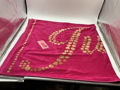 Toalla de playa Juicy Couture 100 % algodón jacquard de 6 pies rosa intenso con puntos dorados Foto 1 de 4