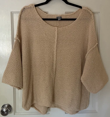 Aerie Beige Knit Short Sleeve Sweater Women's Medium  cotton nylon NWOT - Image 1 of 4
