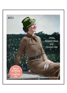 1930s Deco Knitted Dress and Crocheted Hat Pattern Bust 34 Copy - Picture 1 of 2