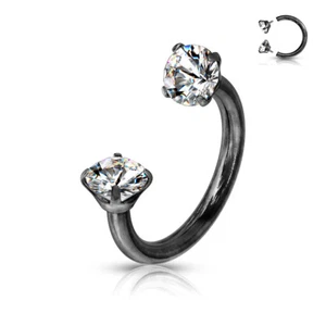 3 mm Prong Set CZ Circular Barbell Horseshoe Helix Nose Septum Tragus Lip 16G - Picture 1 of 18