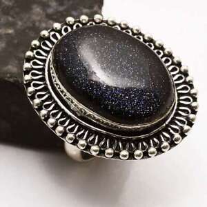 Blue Sunstone Ethnic Handmade Wedding Gift Ring Jewelry US Size-9 AR 64579
