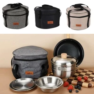 Foldable Camping Storage Bag Picnic Basket Cookware Handbag Barrel Insulated Bag - Picture 1 of 15