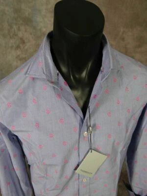Mens Shirt Casual Blue and Fuchsia Pattern Button Front Harrison Foundry  - Image 1 of 4