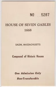 Boleto de admisión a House of Seven Gables Salem Massachusetts papel antiguo efímero - Imagen 1 de 2