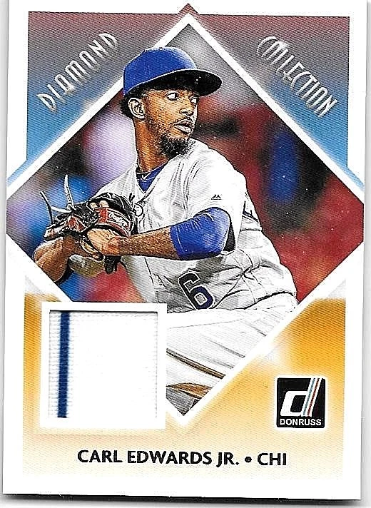 CARL EDWARDS,JR. 2018 DONRUSS DIAMOND COLLECTION PINSTRIPE GAME USED JERSEY~CUBS - Image 1 of 1