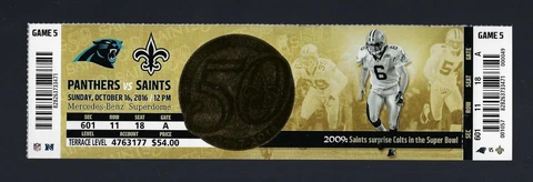 2016 DREW BREES 15TH 400 YARD GAME - PASSES PEYTON MANNING SAINTS FULL TICKET Cover