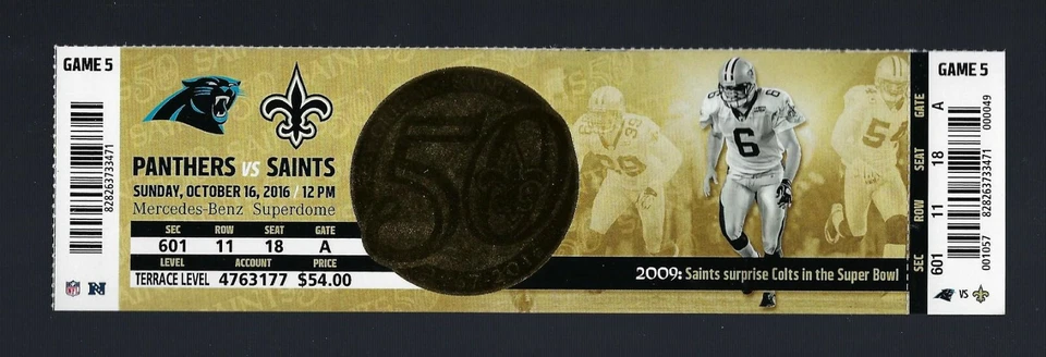 Juego de 400 yardas Drew Brees 2016 15 - Pases Peyton Manning Saints boleto completo  Foto 1 de 1