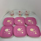 Vintage Tupperware BARBIE Toy Kids Pink Mini 6 Plates and 3 Tumbler Cups