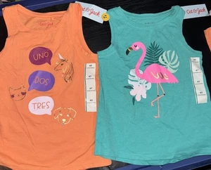 Cat & Jack TODDLER GIRLS LOT OF 2 TANK TOPS SIZE 4T Unicorn Flamingo - Picture 1 of 3