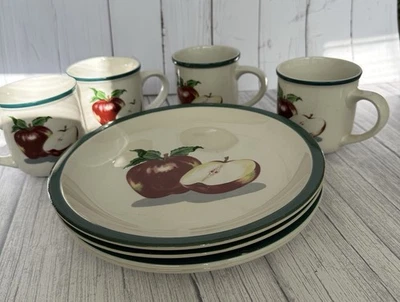 Mainstays Home Dinnerware Set of 4, Red Apple Design, Causal, 4 Plates 4 Mugs - Image 1 of 4