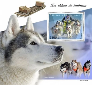 Central Africa - 2021 Siberian Husky Sledge Dogs - Stamp Souvenir Sheet - Picture 1 of 1