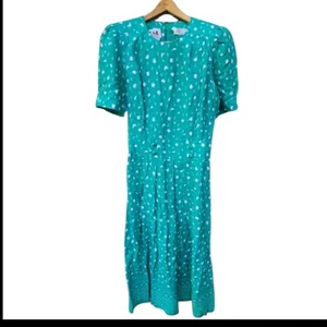Vtg 80’s Teal Geometric Midi Dress Size 14 W - Picture 1 of 12