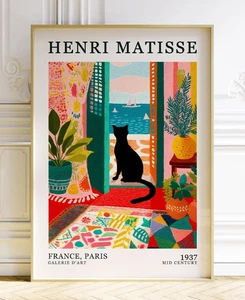 Póster de gato Matisse, impresión colorida de arte de pared, regalo de decoración de moda para amantes del arte - Imagen 1 de 5