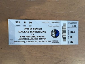 Cooper Flagg NBA Debut Ticket Dylan Harper Mavericks Spurs 10/22/2025 Mint - Picture 1 of 2