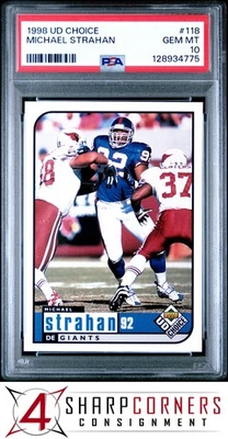 1998 UD CHOICE #118 MICHAEL STRAHAN GIANTS HOF POP 2 PSA 10 - Image 1 of 2