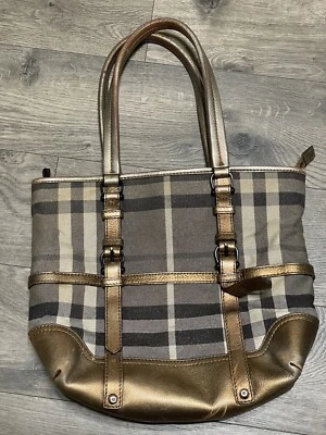 Burberry Glitter Smoke Tote Bag Purse Gray Black Plaid - Image 1 of 4