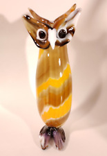 Hand Blown Art Glass Owl Vase / Figurine 13" Swirl Slag Murano Style Vintage