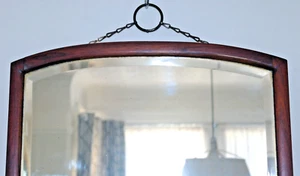 R)(T VICTORIAN 1900s 36"x18"7KG RING CHAIN ARCHED BEVELLED MIRROR - Picture 1 of 24